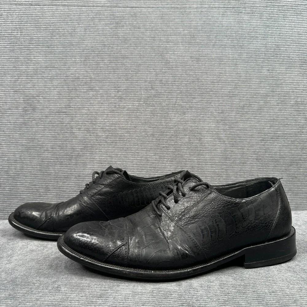 David‎ Eden Mens Black Exotic Ostrich Crocodile Embossed Leather Oxfords 10.5